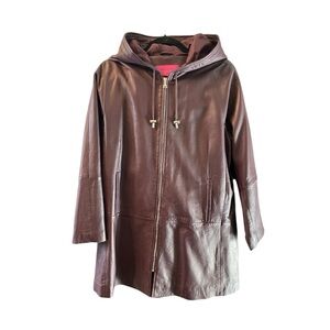 Mascaro Brown Leather Hooded Jacket Size Large